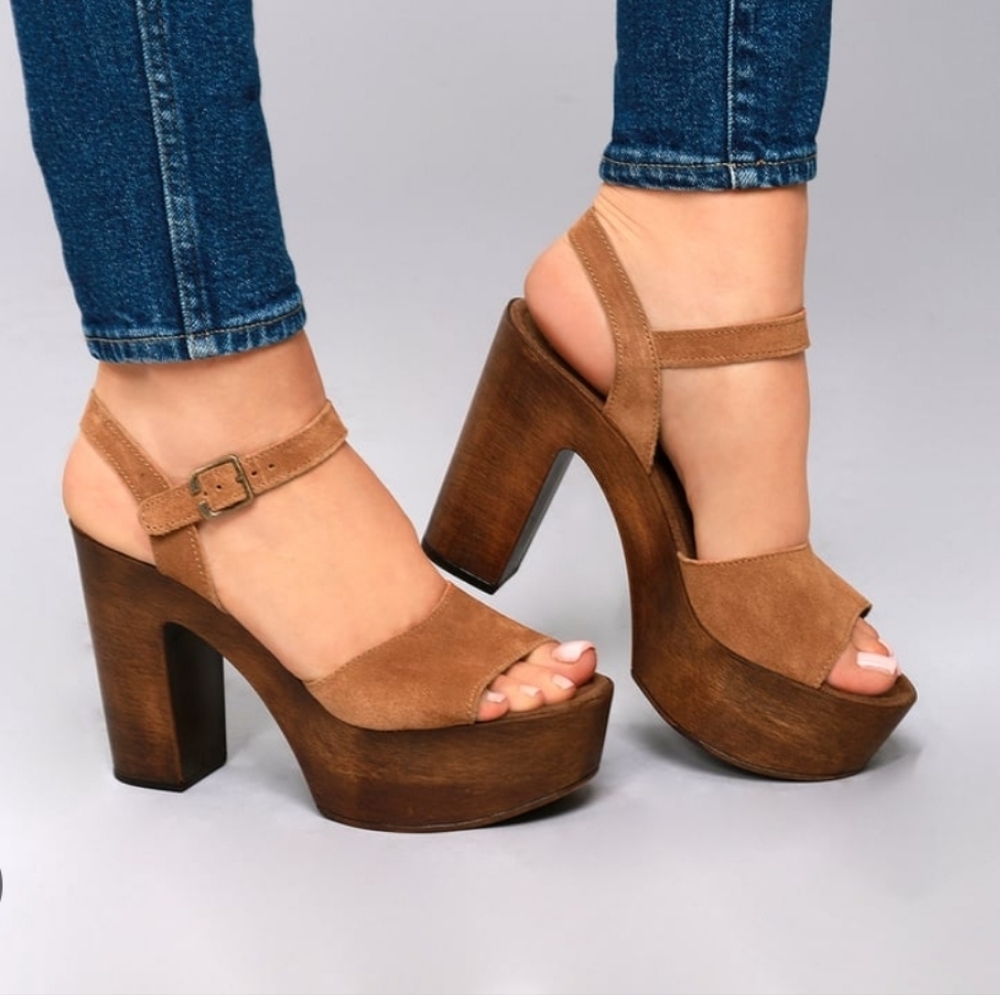 Steve Madden Lulla Chestnut Suede Leather platform heel